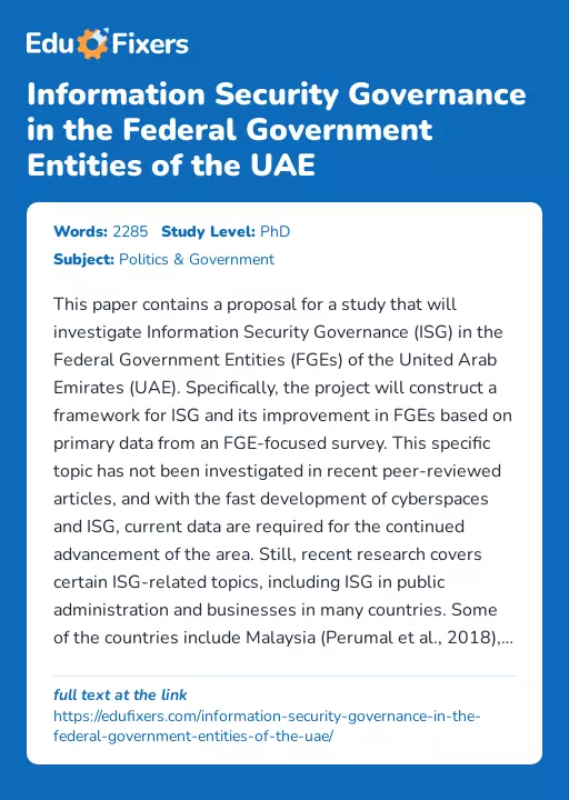 Information Security Governance in the Federal Government Entities of the UAE - Essay Preview
