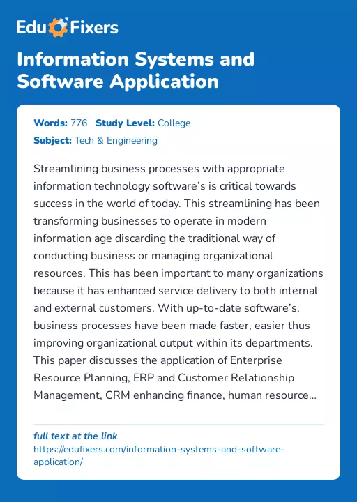 Information Systems and Software Application - Essay Preview
