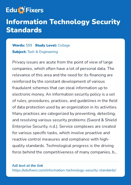 Information Technology Security Standards - Essay Preview