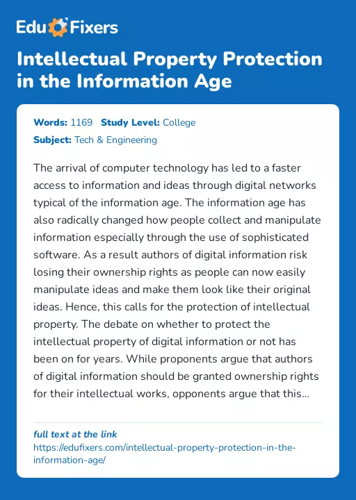 Intellectual Property Protection in the Information Age - Essay Preview