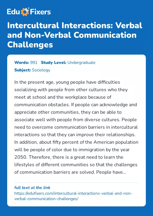 Intercultural Interactions: Verbal and Non-Verbal Communication Challenges - Essay Preview