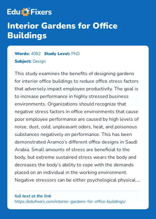 Interior Gardens for Office Buildings - Essay Preview
