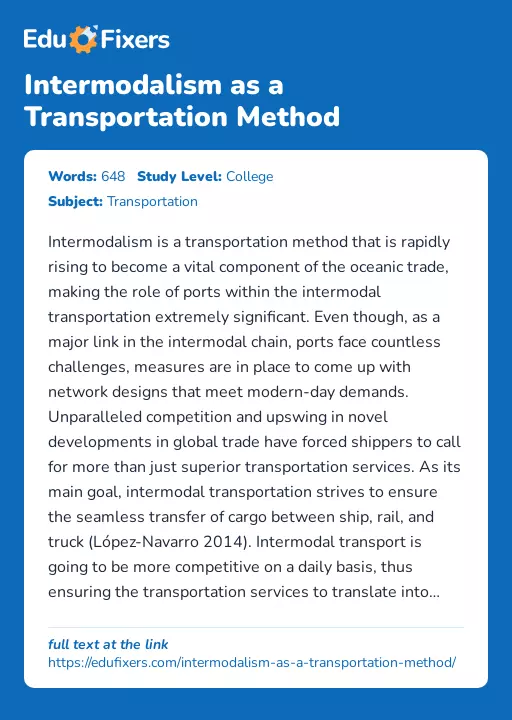 Intermodalism as a Transportation Method - Essay Preview