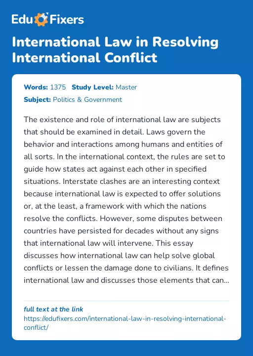 International Law in Resolving International Conflict - Essay Preview