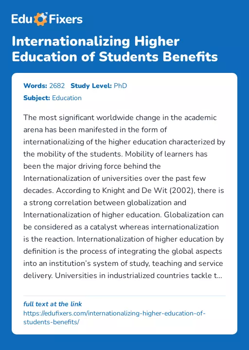 Internationalizing Higher Education of Students Benefits - Essay Preview