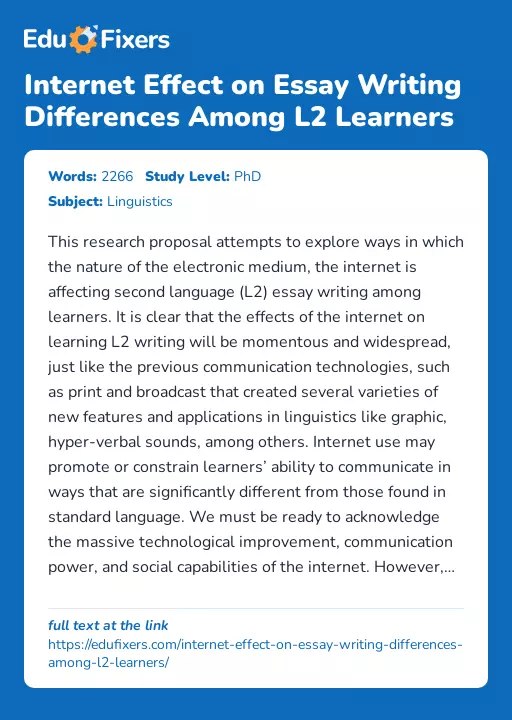 Internet Effect on Essay Writing Differences Among L2 Learners - Essay Preview
