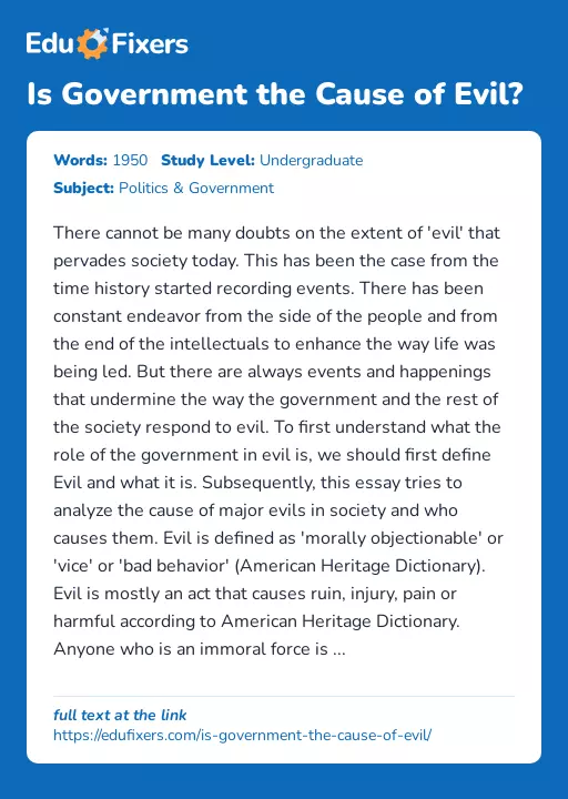 Is Government the Cause of Evil? - Essay Preview