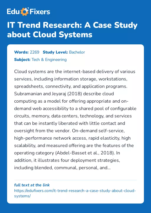 IT Trend Research: A Case Study about Cloud Systems - Essay Preview