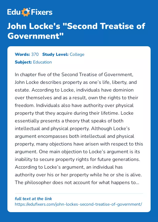 John Locke's "Second Treatise of Government" - Essay Preview