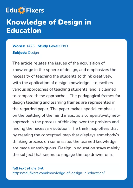 Knowledge of Design in Education - Essay Preview