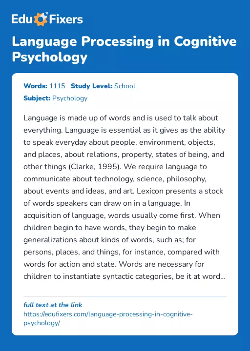 Language Processing in Cognitive Psychology - Essay Preview