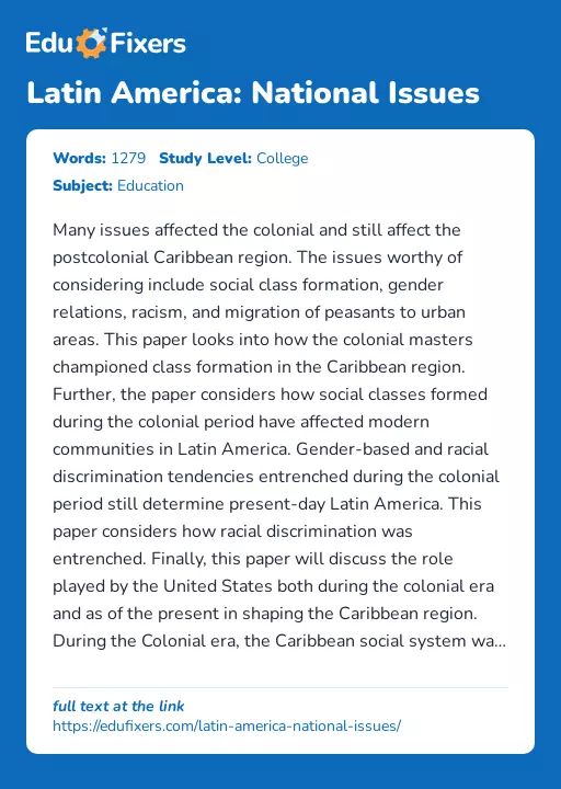Latin America: National Issues - Essay Preview