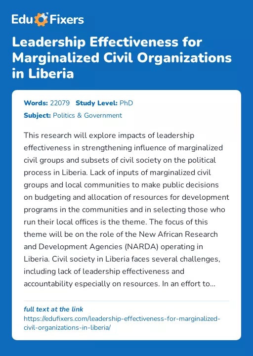 Leadership Effectiveness for Marginalized Civil Organizations in Liberia - Essay Preview