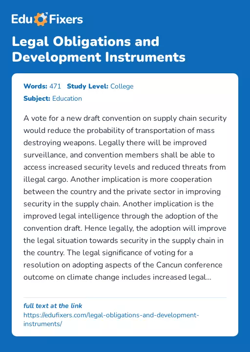 Legal Obligations and Development Instruments - Essay Preview