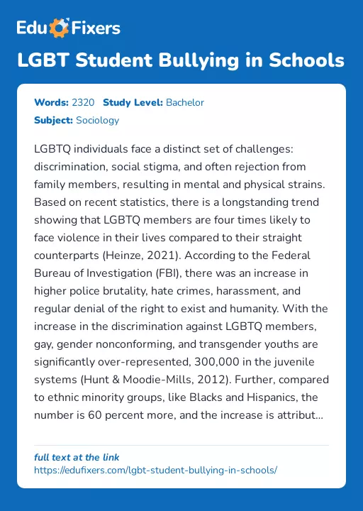 LGBT Student Bullying in Schools - Essay Preview