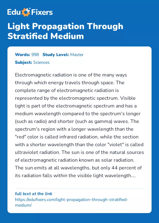 Light Propagation Through Stratified Medium - Essay Preview