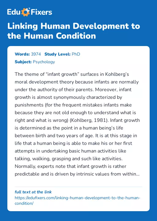 Linking Human Development to the Human Condition - Essay Preview