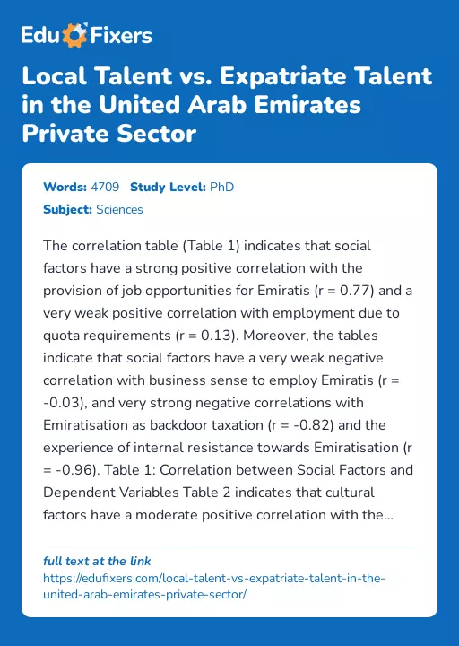 Local Talent vs. Expatriate Talent in the United Arab Emirates Private Sector - Essay Preview