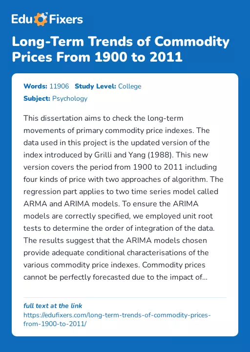 Long-Term Trends of Commodity Prices From 1900 to 2011 - Essay Preview
