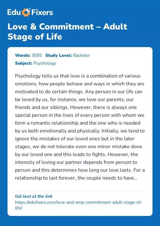 Love & Commitment – Adult Stage of Life - Essay Preview