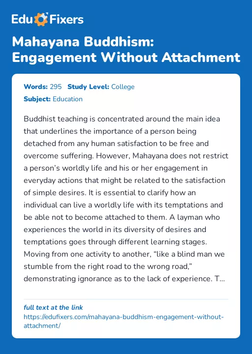 Mahayana Buddhism: Engagement Without Attachment - Essay Preview