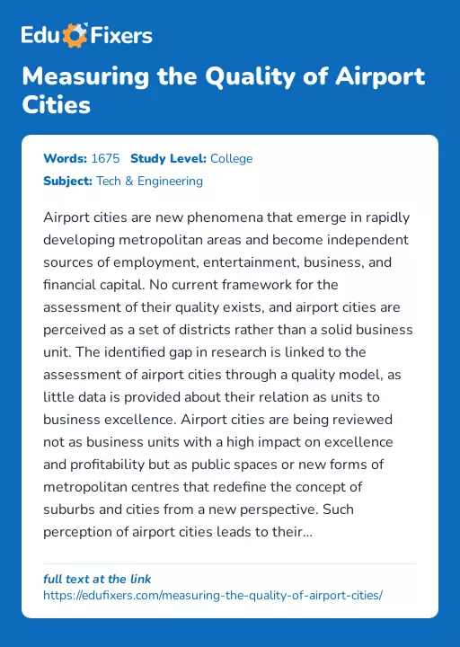 Measuring the Quality of Airport Cities - Essay Preview
