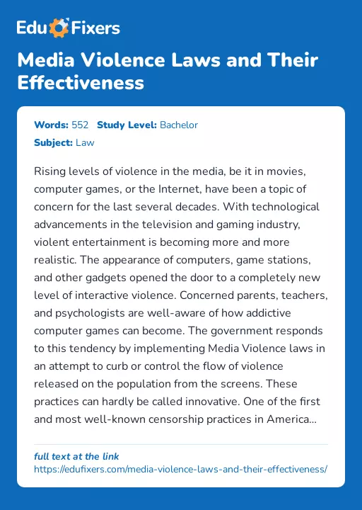 Media Violence Laws and Their Effectiveness - Essay Preview