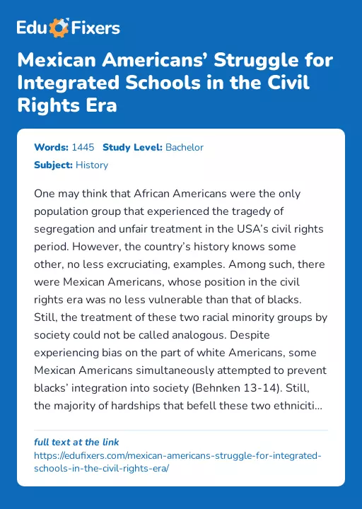 Mexican Americans’ Struggle for Integrated Schools in the Civil Rights Era - Essay Preview