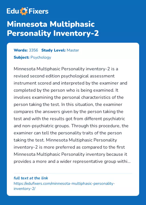 Minnesota Multiphasic Personality Inventory-2 - Essay Preview