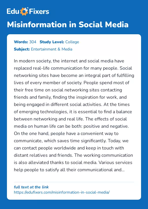 Misinformation in Social Media - Essay Preview