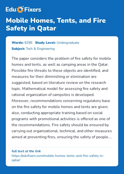 Mobile Homes, Tents, and Fire Safety in Qatar - Essay Preview