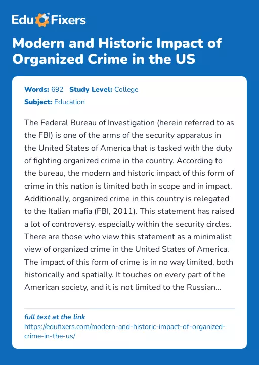 Modern and Historic Impact of Organized Crime in the US - Essay Preview