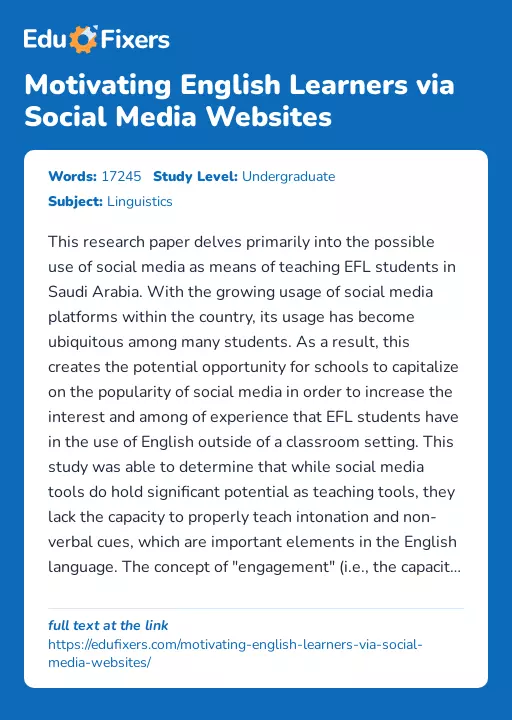 Motivating English Learners via Social Media Websites - Essay Preview