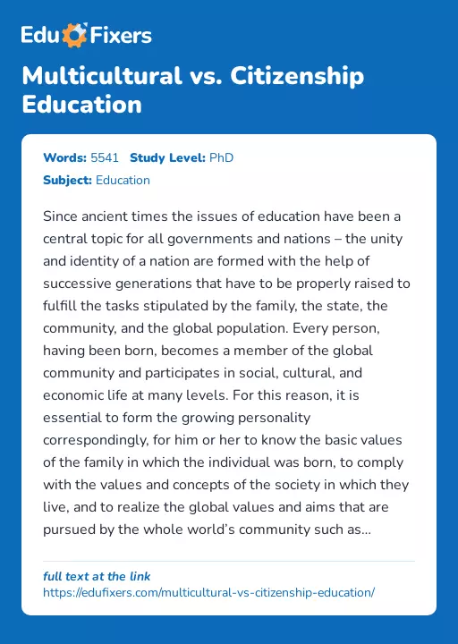 Multicultural vs. Citizenship Education - Essay Preview