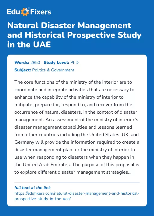 Natural Disaster Management and Historical Prospective Study in the UAE - Essay Preview