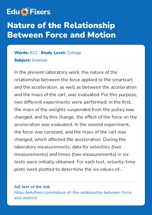 Nature of the Relationship Between Force and Motion - Essay Preview