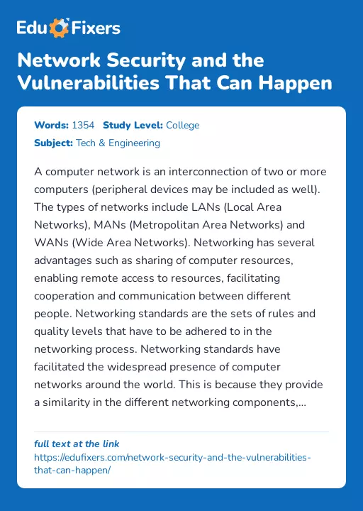 Network Security and the Vulnerabilities That Can Happen - Essay Preview