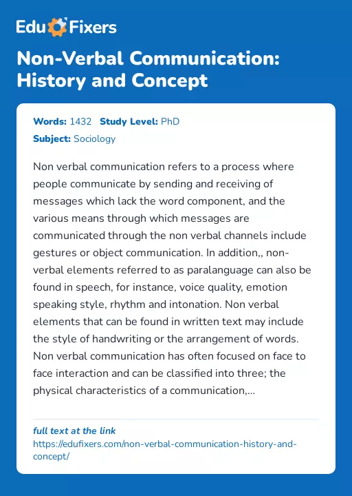 Non-Verbal Communication: History and Concept - Essay Preview
