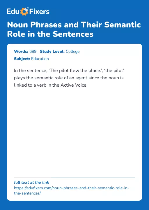 Noun Phrases and Their Semantic Role in the Sentences - Essay Preview