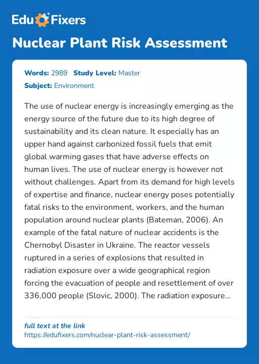 Nuclear Plant Risk Assessment - Essay Preview