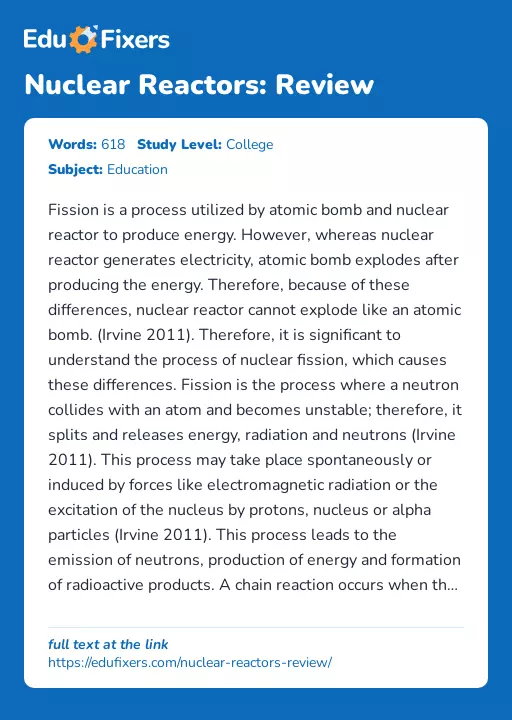 Nuclear Reactors: Review - Essay Preview