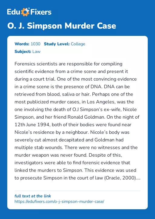 O. J. Simpson Murder Case - Essay Preview