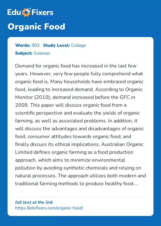 Organic Food - Essay Preview