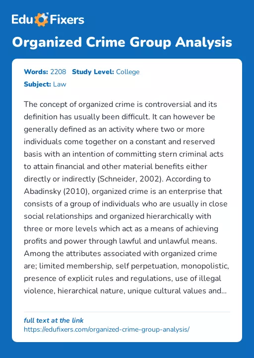 Organized Crime Group Analysis - Essay Preview