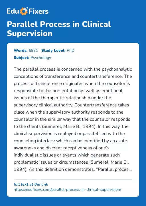 Parallel Process in Clinical Supervision - Essay Preview