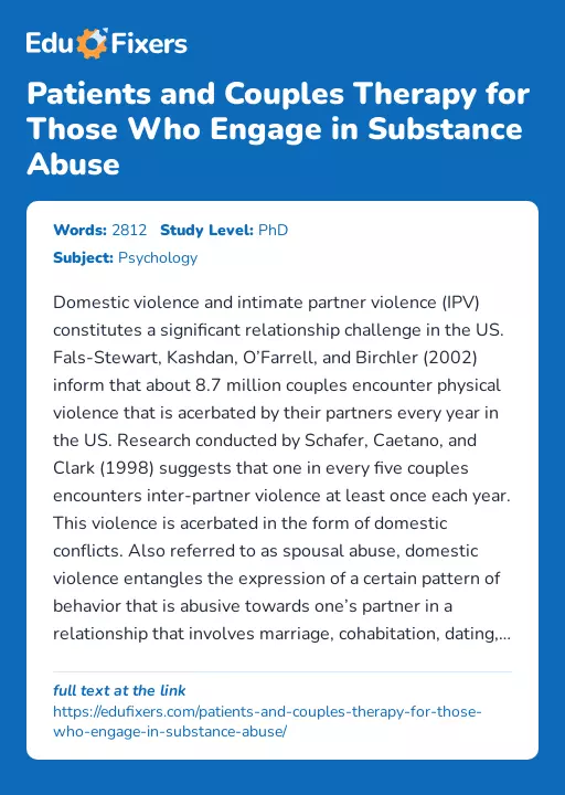Patients and Couples Therapy for Those Who Engage in Substance Abuse - Essay Preview