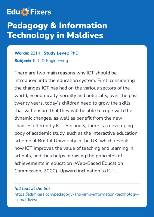 Pedagogy & Information Technology in Maldives - Essay Preview