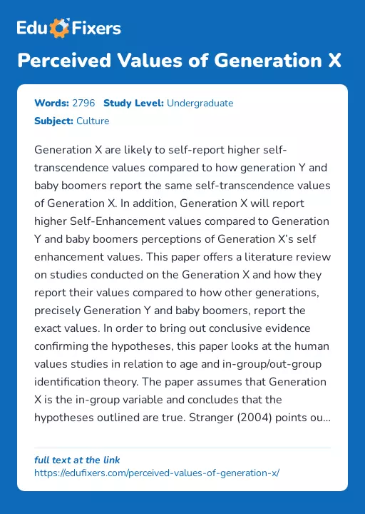 Perceived Values of Generation X - Essay Preview