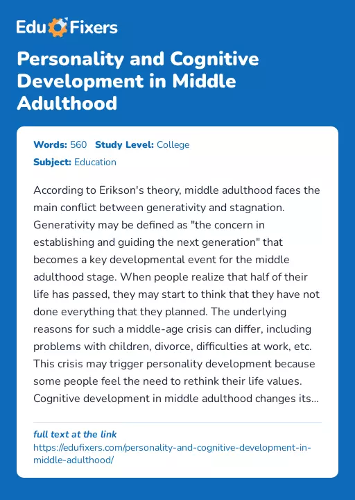 Personality and Cognitive Development in Middle Adulthood - Essay Preview