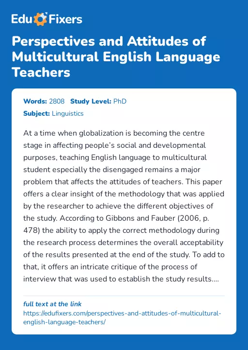 Perspectives and Attitudes of Multicultural English Language Teachers - Essay Preview